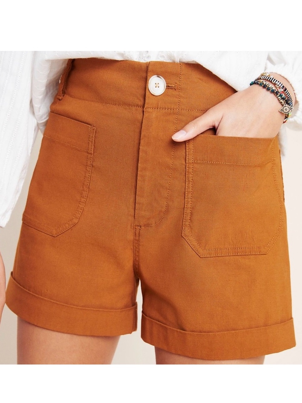 Anthropologie Megan Patch Pocket shorts in rust color